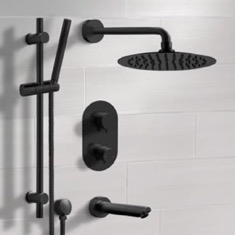 Matte Black Thermostatic Tub and Shower Faucet Set with Handheld